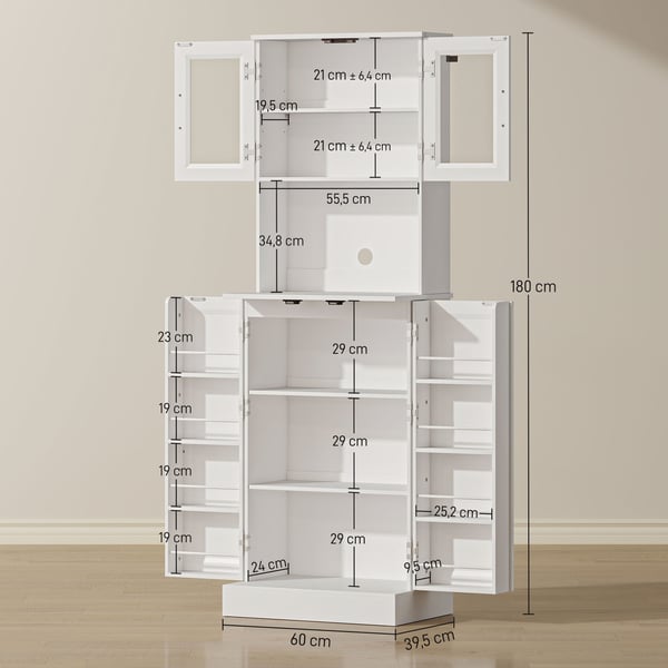 Køkkenskab, Justerbar hylde, 60x39,5x180 cm, Hvid, MDF