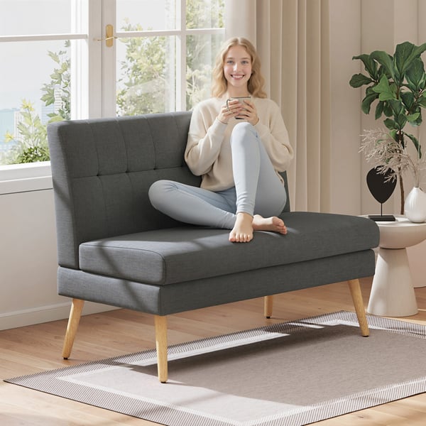 Sohva, 2-istuttava, 118x68x90 cm, harmaa, pellavakankaan näköinen kangas