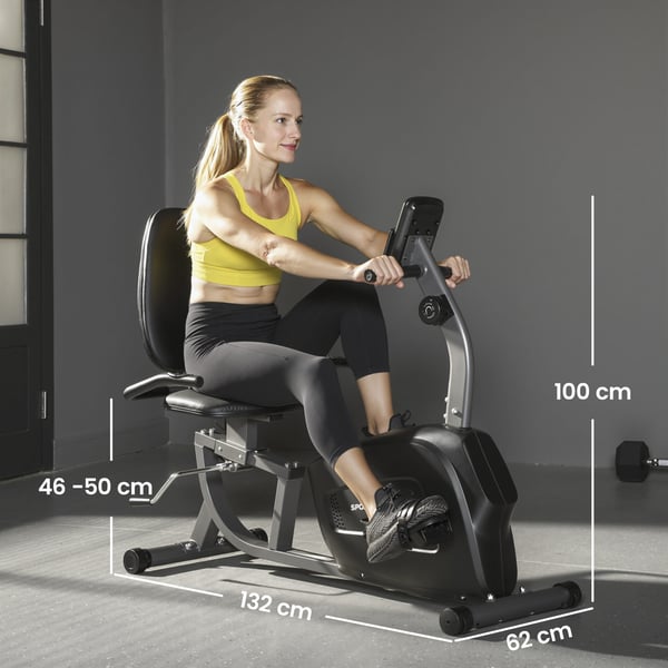 Liggende motionscykel, 132x62x100 cm, sort, metal