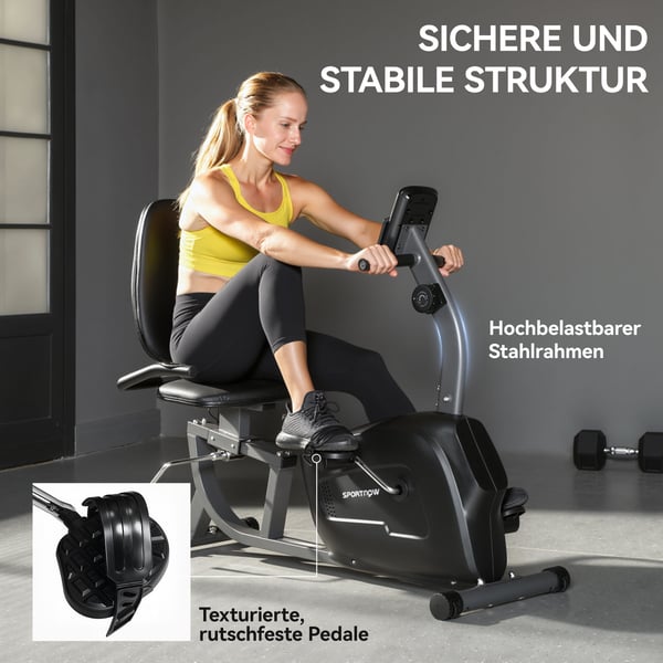 Liggende motionscykel, 132x62x100 cm, sort, metal