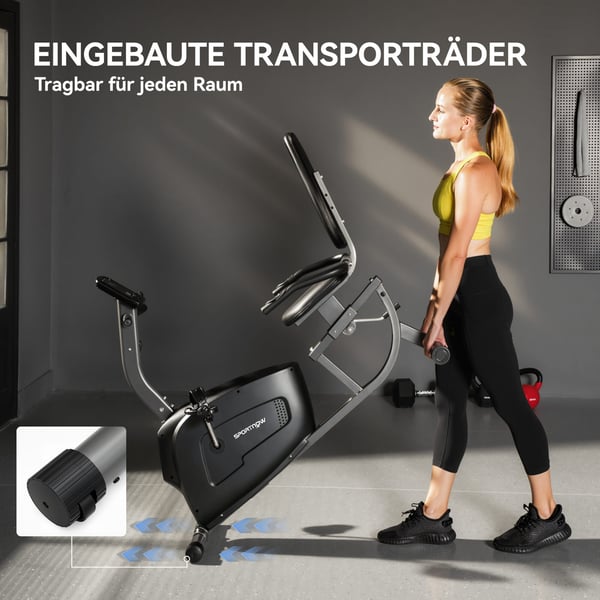 Liggende motionscykel, 132x62x100 cm, sort, metal