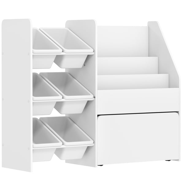 Legetøjsreol, Børneværelsesreol med 6 kasser, 100x30x80 cm, Hvid, MDF