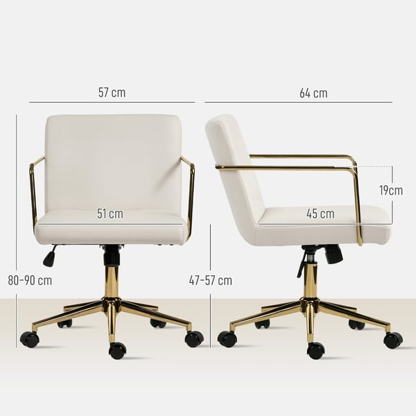 Kontorstol, 57x64x80-90 cm, cremehvid, velourstof