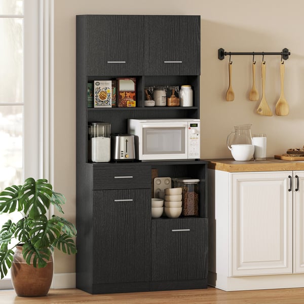 Køkkenskab buffet med skuffe, 80x35x180 cm, sort, MDF