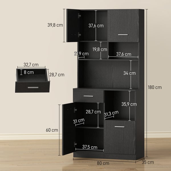 Køkkenskab buffet med skuffe, 80x35x180 cm, sort, MDF