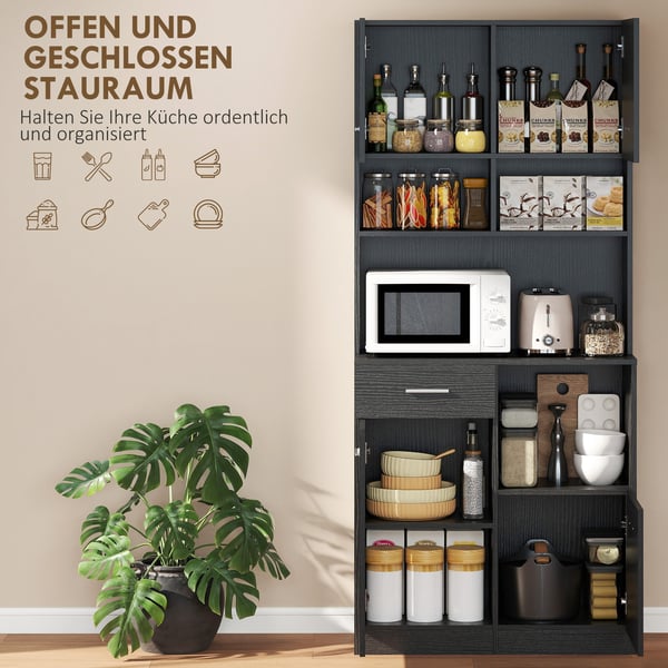 Køkkenskab buffet med skuffe, 80x35x180 cm, sort, MDF