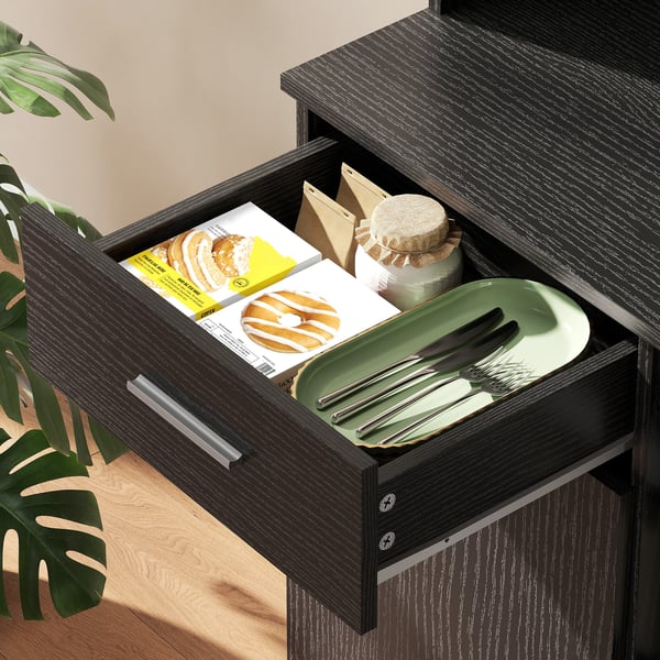 Køkkenskab buffet med skuffe, 80x35x180 cm, sort, MDF