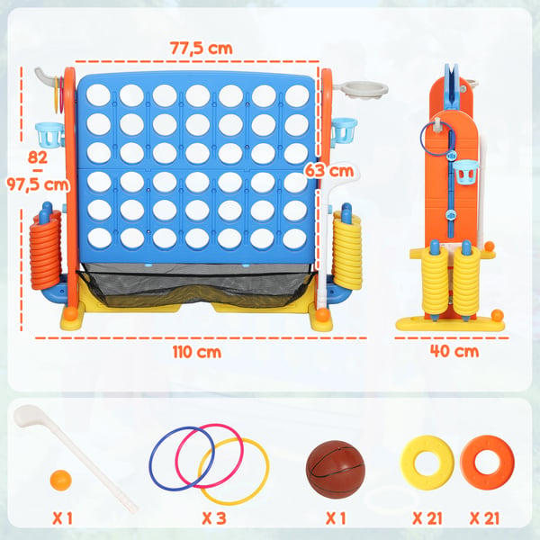 Pelisetti, 4-in-1 säädettävä Connect Four, 110x40x97,5 cm, monivärinen, muovi