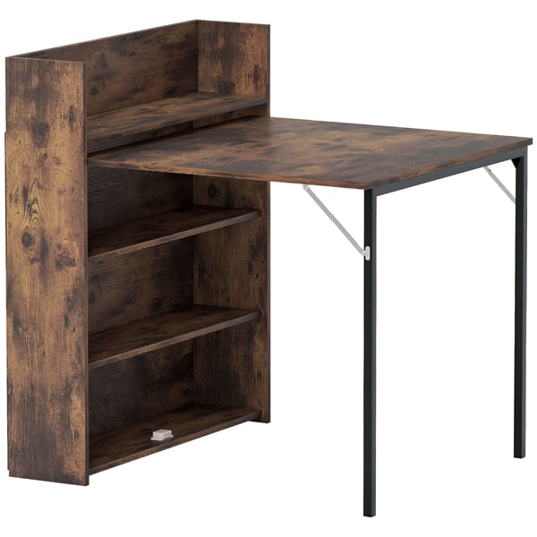 Matbord, Fällbart med Hylla, 80x90x93 cm, Brun, platsbesparande Matbord, Fällbart med Hylla, 80x90x93 cm, Brun, platsbesparande