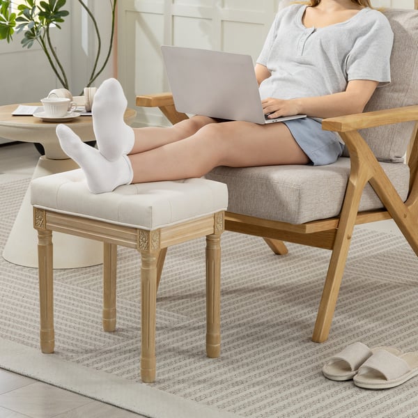 Ottoman bænk, 42x32x46,5 cm, beige, linned polstring