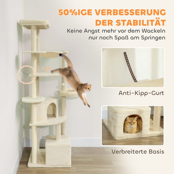 Kattetårn, 59x59x200 cm, Beige, Sisal Plysj