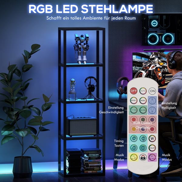 Lattiavalaisin, RGB LED lasihyllyillä, 45x29x157 cm, musta