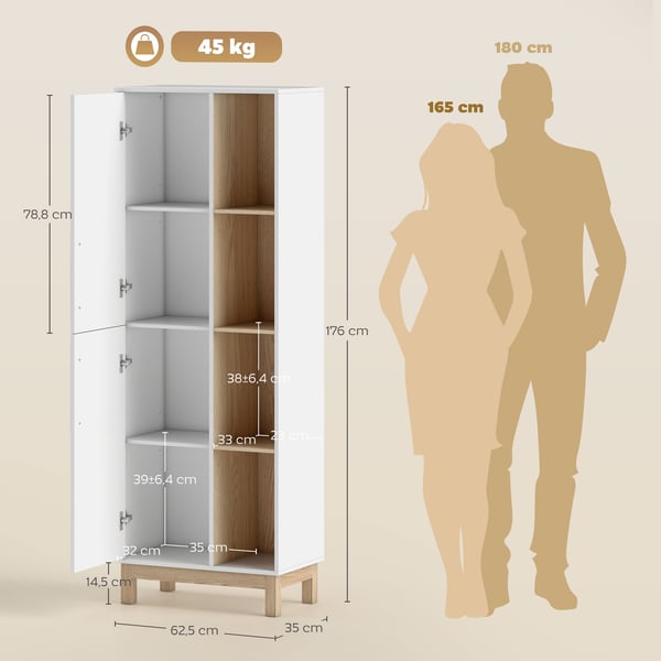 Bogreol, 62.5x35x176 cm, Hvid, MDF