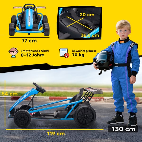 Elektrisk Gokart 119x77x54 cm Blå, nylon dæk, metalramme