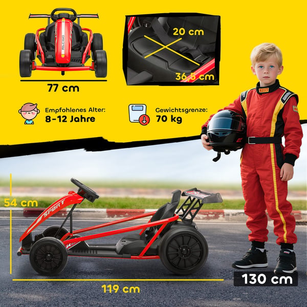 Elektrisk Go-Kart 119x77x54 cm Röd, Nylonhjul, Metallram