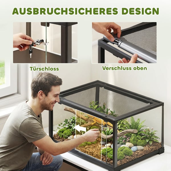 Reptilterrarium 60x45x32 cm Svart Glas