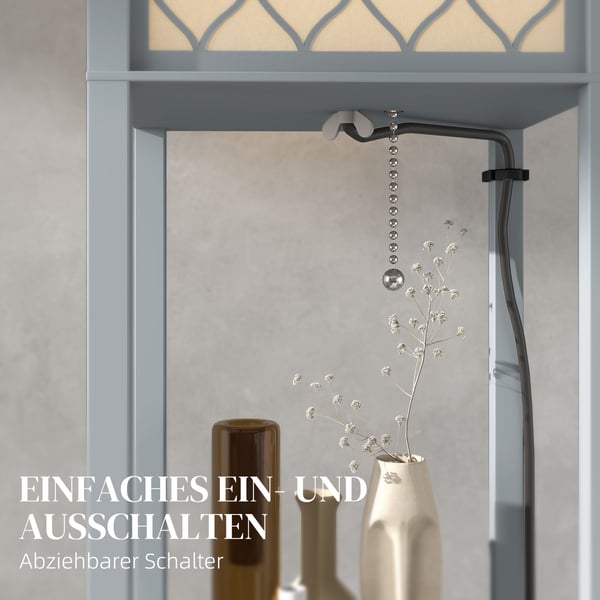 Gulvlampe med hylde, 26x26x160 cm, lysegrå, MDF