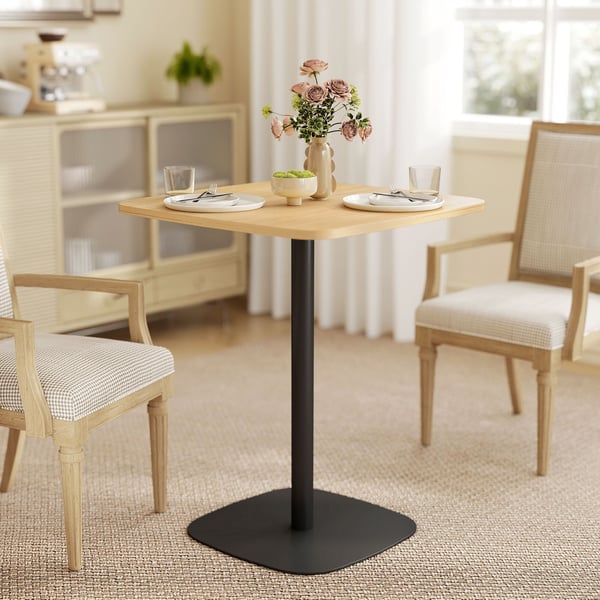 Ruokapöytä, 60x60x75 cm, luonnonpuu+musta, MDF, teräs