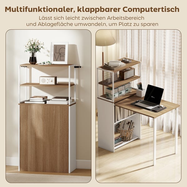 Sammenklappeligt skrivebord, 105x60x127 cm, naturtræ, opbevaring