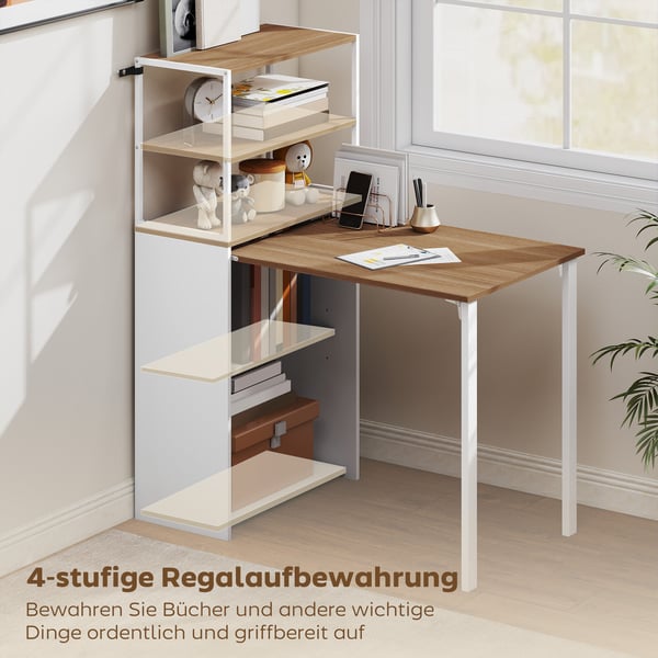Sammenklappeligt skrivebord, 105x60x127 cm, naturtræ, opbevaring