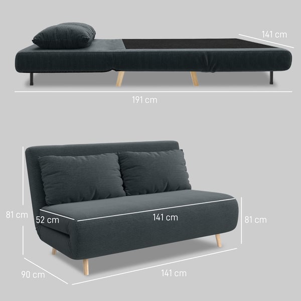 Bäddsoffa, 141x90x81 cm, mörkgrå, manchestertyg