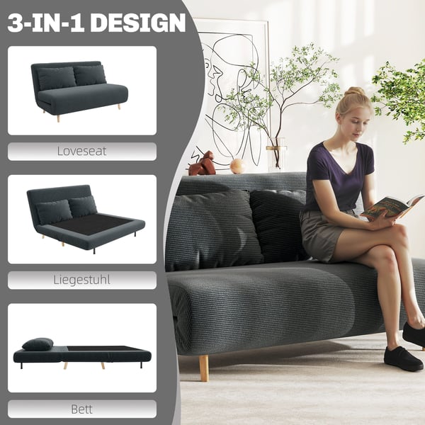 Bäddsoffa, 141x90x81 cm, mörkgrå, manchestertyg