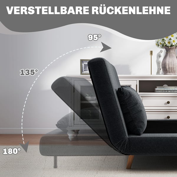 Bäddsoffa, 141x90x81 cm, mörkgrå, manchestertyg