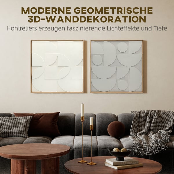 Vægdekoration, 3D geometrisk vægkunst sæt, 80x3.5x80 cm, Hvid