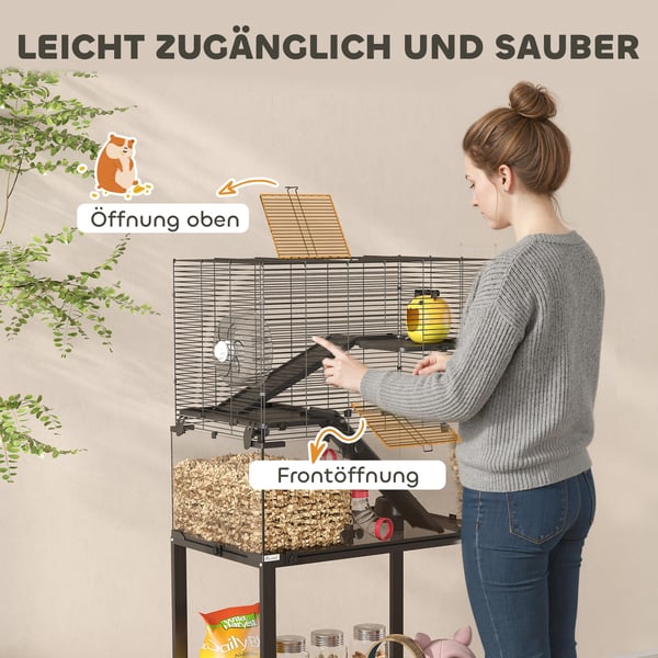 Hamsterbur, 77x49x130,5 cm, Sort, Stål og plast