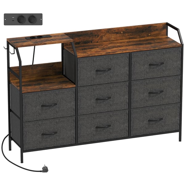 Kommode, 8 stofskuffer, 130,5x30x88 cm, brun sort, stålramme Kommode, 8 stofskuffer, 130,5x30x88 cm, brun sort, stålramme