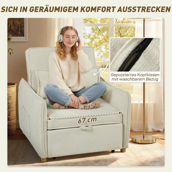 Bäddsofa Fåtölj, 88x84x87 cm, Kräm, Chenilleklädsel