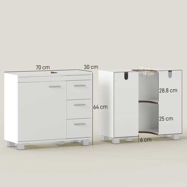 Vaskeskab, 70x30x64 cm, Hvid, MDF