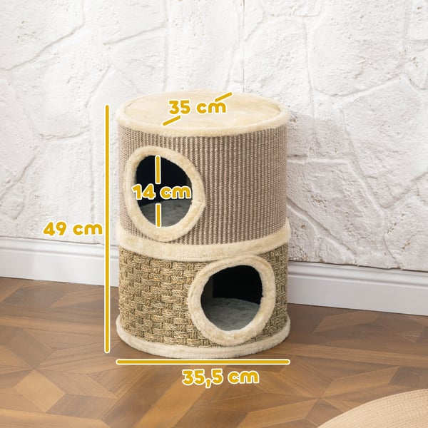 Kissan raapimispiippu, 35.5x35.5x49 cm, khaki, plyysi