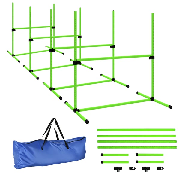 Agility Set, 4-delat justerbart hundagilityutrustning, 99x65x94 cm, Grön, Plast