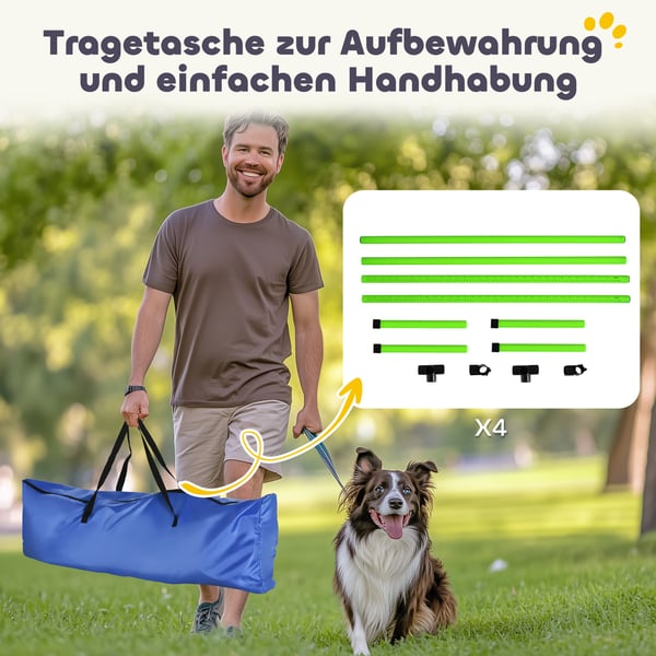 Agility Set, 4-delat justerbart hundagilityutrustning, 99x65x94 cm, Grön, Plast
