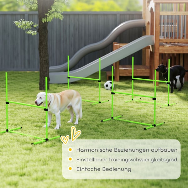 Agility Set, 4-delat justerbart hundagilityutrustning, 99x65x94 cm, Grön, Plast