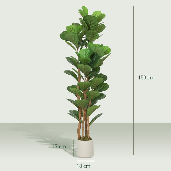 Kunstig Fiddle Leaf Fig Træ, 50x50x150 cm, Grøn, Plastik