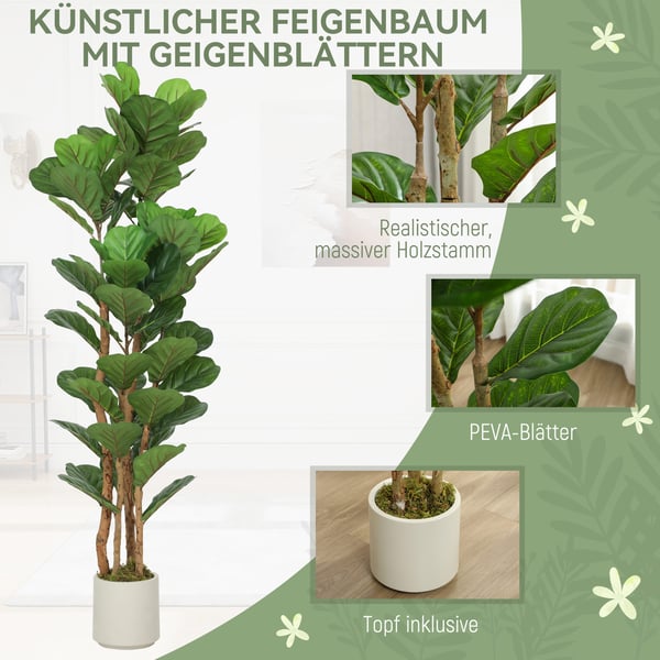Kunstig Fiddle Leaf Fig Træ, 50x50x150 cm, Grøn, Plastik