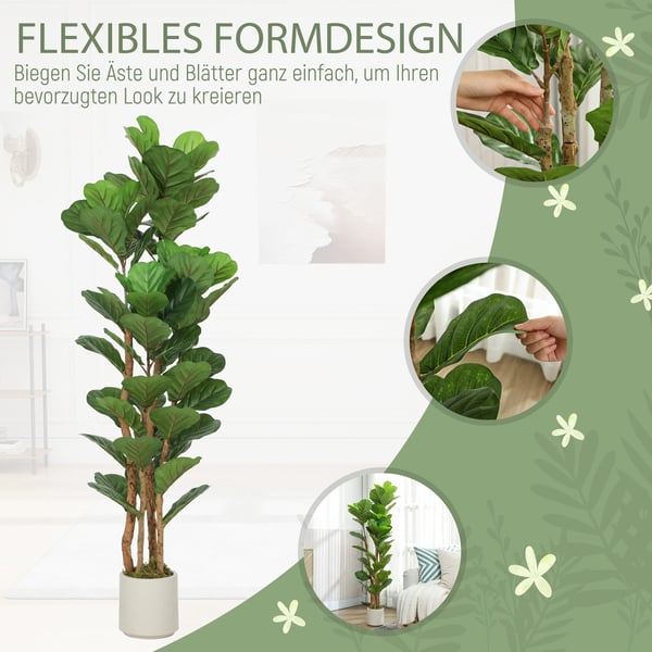 Kunstig Fiddle Leaf Fig Træ, 50x50x150 cm, Grøn, Plastik