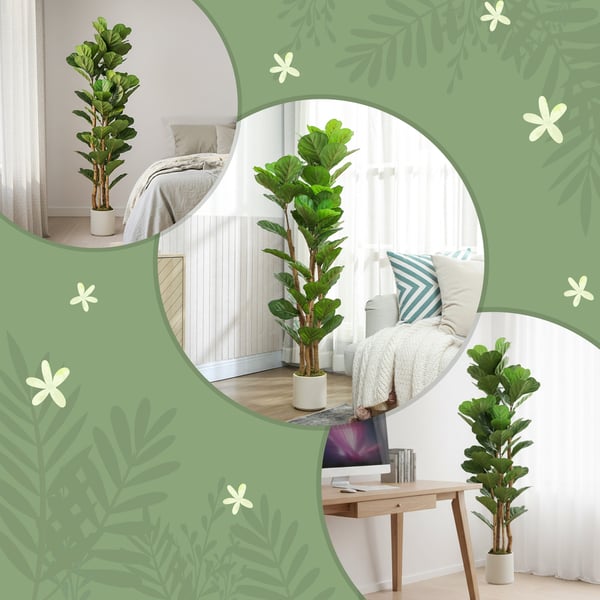 Kunstig Fiddle Leaf Fig Træ, 50x50x150 cm, Grøn, Plastik