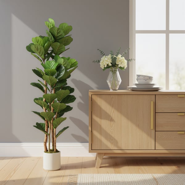 Kunstig Fiddle Leaf Fig Træ, 50x50x150 cm, Grøn, Plastik