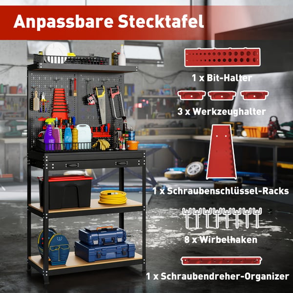 Arbetsbänk 80x40,5x155 cm Svart, stål, förvaring