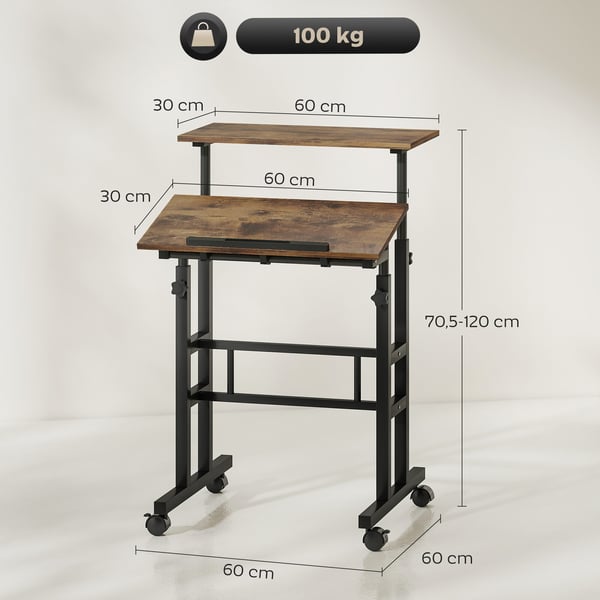 Højdejusterbart skrivebord 60x60x70,5-120 cm Brun, opbevaring