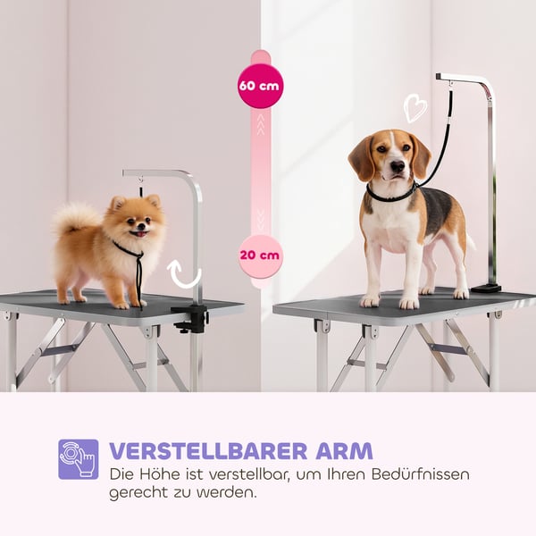 Groomingbord 81x48,5x80 cm, sort, stål, sammenklappelig