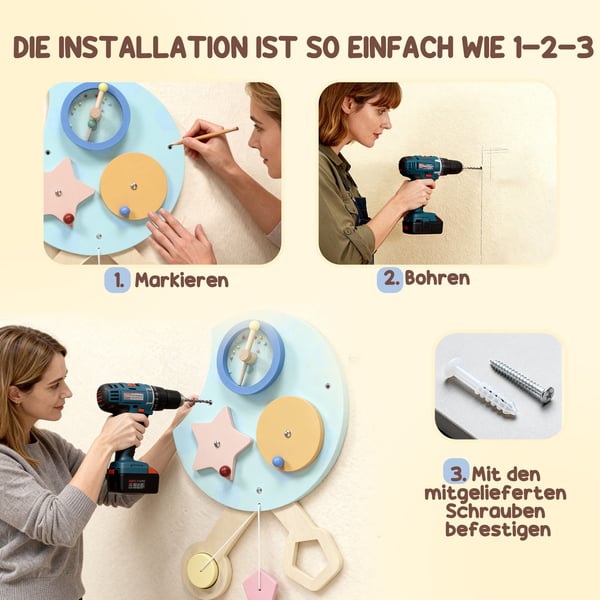 Montessori aktivitetsbræt, 108x8x62 cm, flerfarvet, MDF