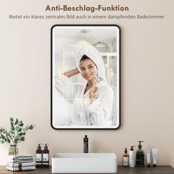 Badrumsspegel, 90x60 cm, Svart, LED