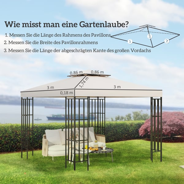 Pavillon Udskiftnings Tag, 300x300 cm, Hvid