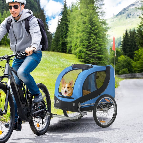 Hundcykelvagn, 130x73x90 cm, Blå och Svart