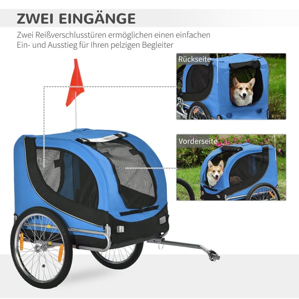 Hundcykelvagn, 130x73x90 cm, Blå och Svart
