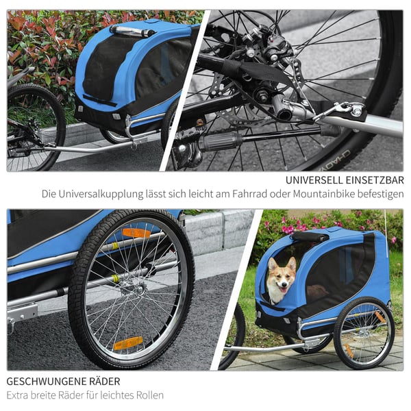 Hundcykelvagn, 130x73x90 cm, Blå och Svart